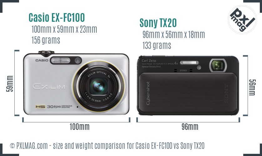Casio EX-FC100 vs Sony TX20 size comparison