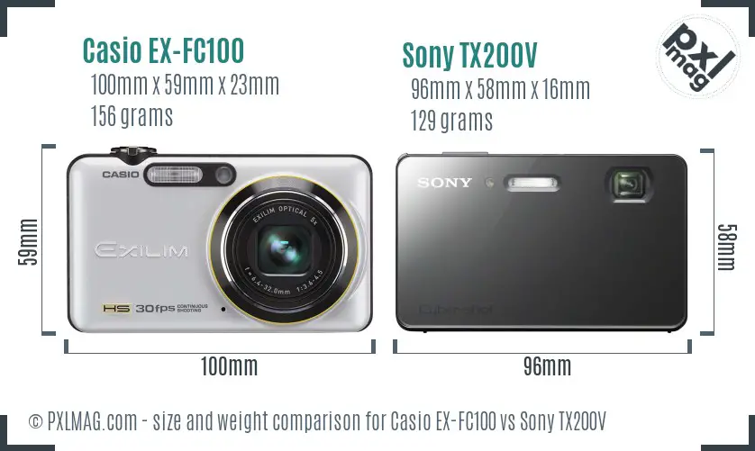 Casio EX-FC100 vs Sony TX200V size comparison Casio EX-FC100 vs Sony TX200V size comparison
