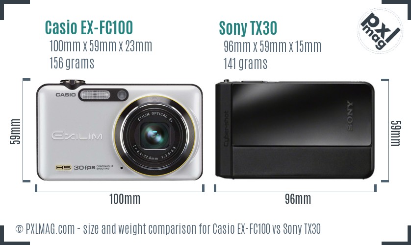 Casio EX-FC100 vs Sony TX30 size comparison Casio EX-FC100 vs Sony TX30 size comparison