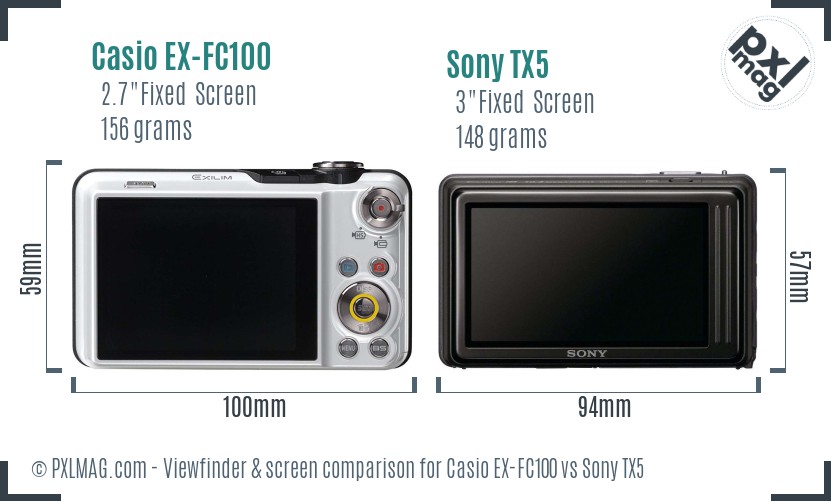 Casio EX-FC100 vs Sony TX5 Screen and Viewfinder comparison