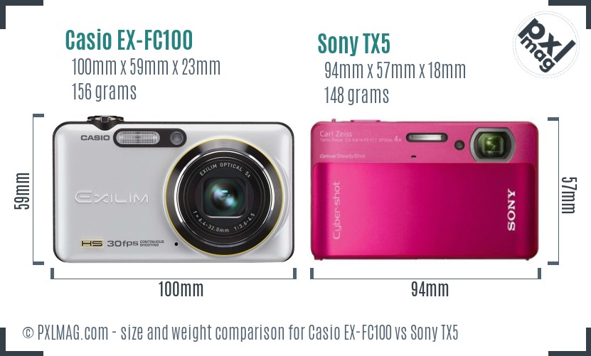Casio EX-FC100 vs Sony TX5 size comparison Casio EX-FC100 vs Sony TX5 size comparison