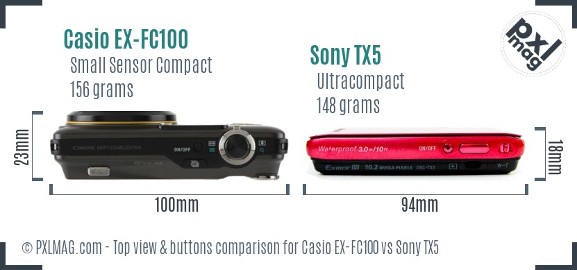 Casio EX-FC100 vs Sony TX5 top view buttons comparison
