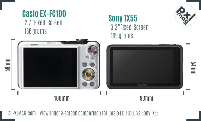 Casio EX-FC100 vs Sony TX55 Screen and Viewfinder comparison