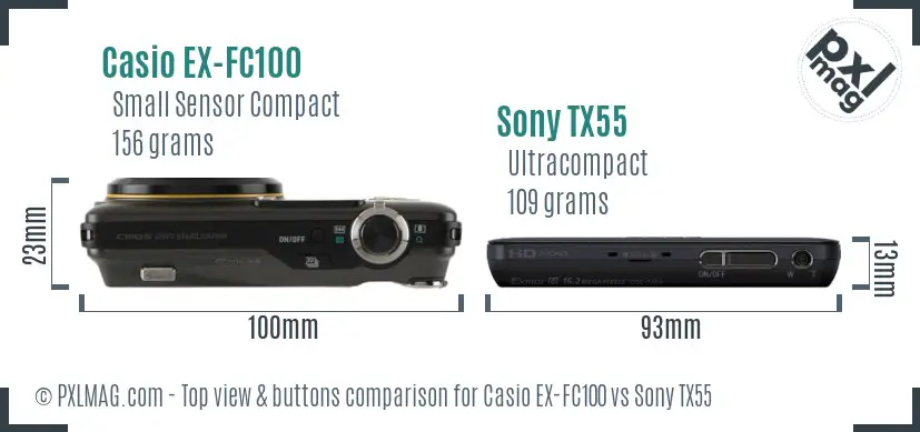 Casio EX-FC100 vs Sony TX55 top view buttons comparison