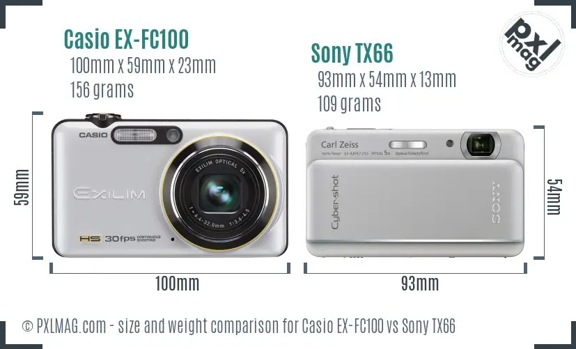 Casio EX-FC100 vs Sony TX66 size comparison Casio EX-FC100 vs Sony TX66 size comparison
