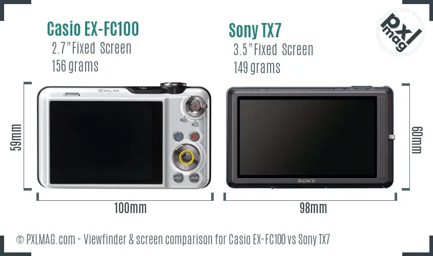 Casio EX-FC100 vs Sony TX7 Screen and Viewfinder comparison