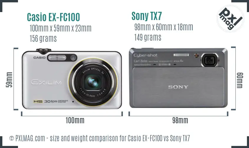 Casio EX-FC100 vs Sony TX7 size comparison