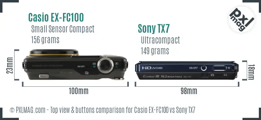 Casio EX-FC100 vs Sony TX7 top view buttons comparison