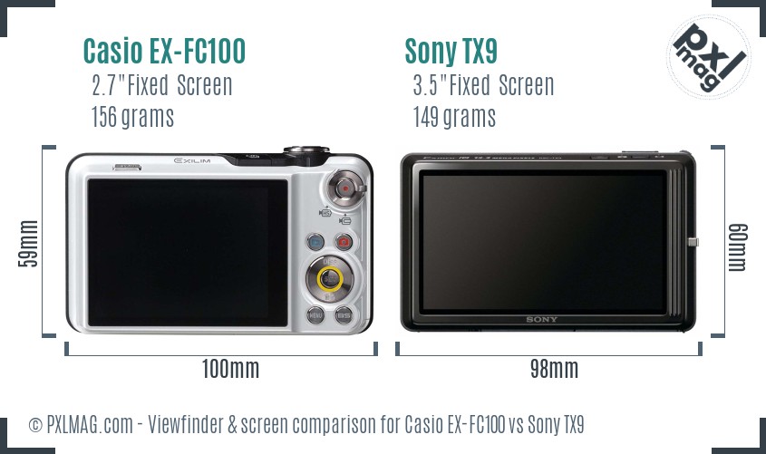 Casio EX-FC100 vs Sony TX9 Screen and Viewfinder comparison