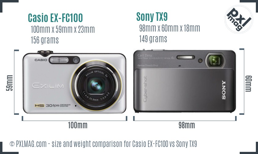 Casio EX-FC100 vs Sony TX9 size comparison