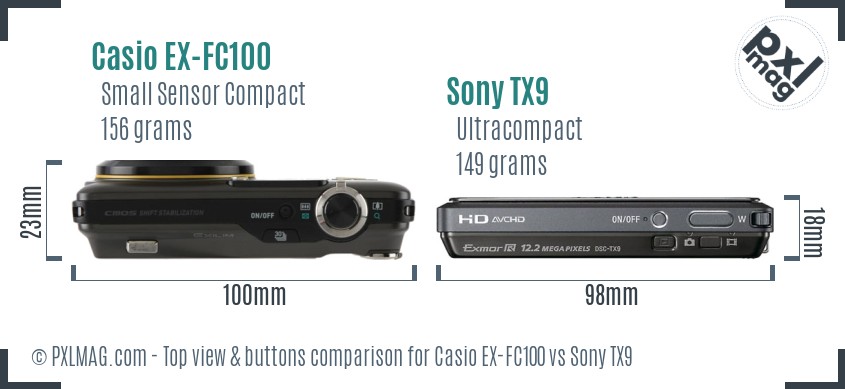 Casio EX-FC100 vs Sony TX9 top view buttons comparison