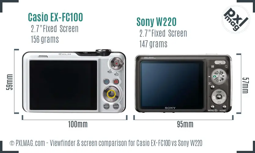 Casio EX-FC100 vs Sony W220 Screen and Viewfinder comparison