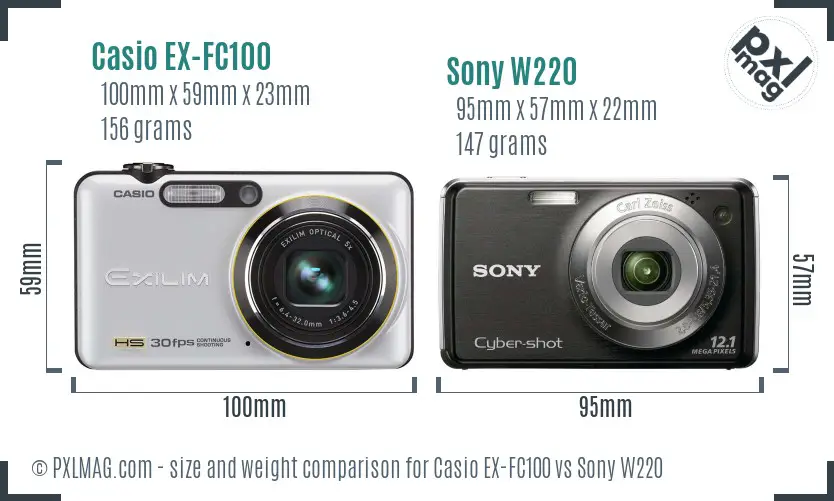 Casio EX-FC100 vs Sony W220 size comparison
