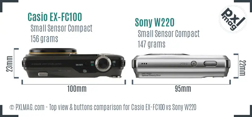 Casio EX-FC100 vs Sony W220 top view buttons comparison