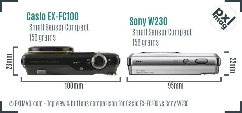 Casio EX-FC100 vs Sony W230 top view buttons comparison
