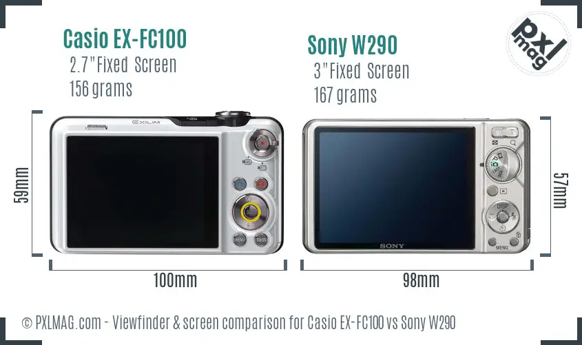 Casio EX-FC100 vs Sony W290 Screen and Viewfinder comparison