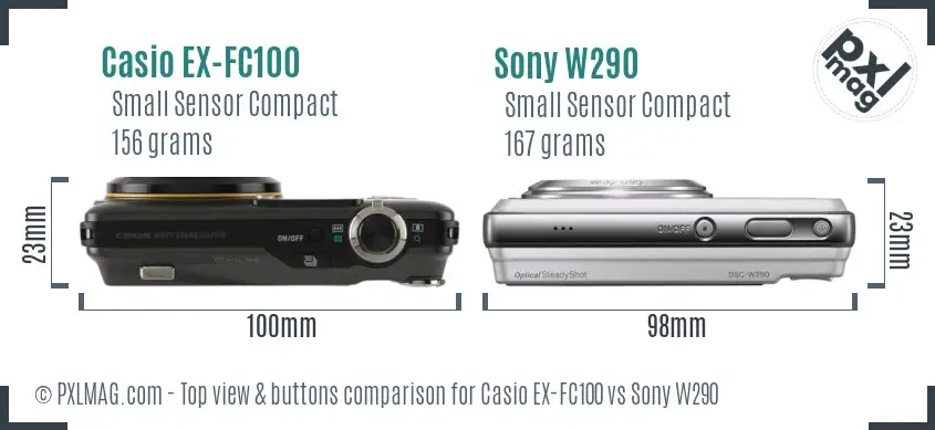 Casio EX-FC100 vs Sony W290 top view buttons comparison