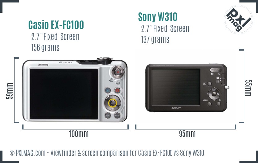 Casio EX-FC100 vs Sony W310 Screen and Viewfinder comparison