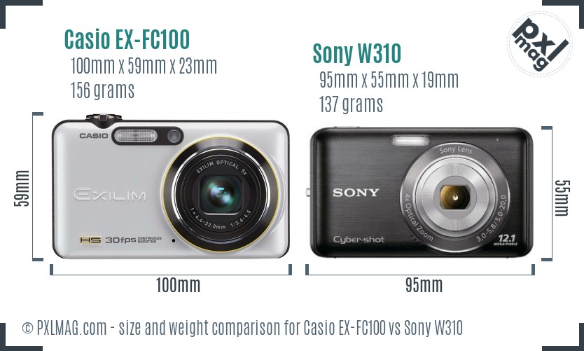 Casio EX-FC100 vs Sony W310 size comparison