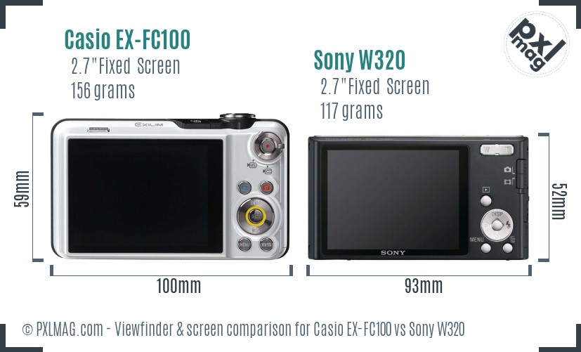 Casio EX-FC100 vs Sony W320 Screen and Viewfinder comparison