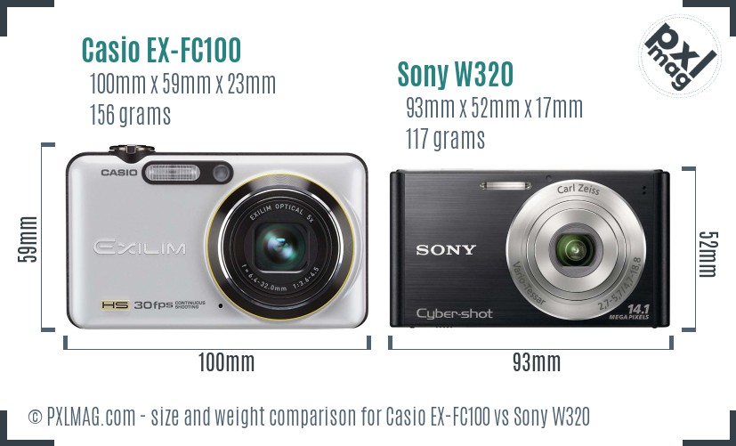 Casio EX-FC100 vs Sony W320 size comparison