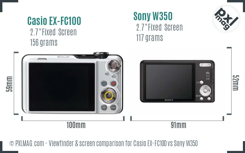 Casio EX-FC100 vs Sony W350 Screen and Viewfinder comparison