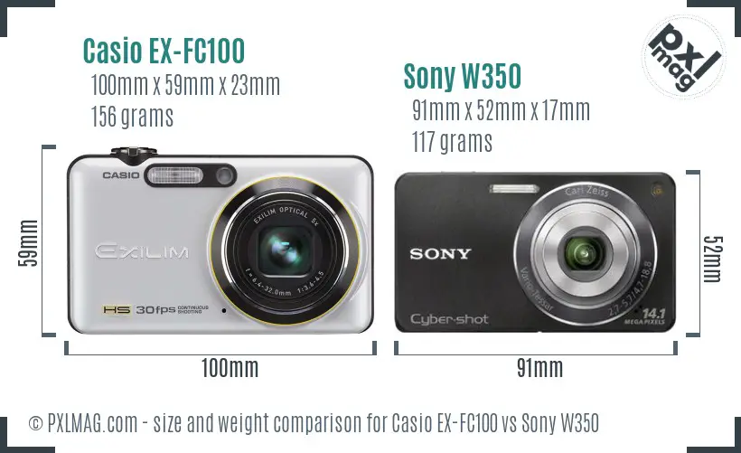 Casio EX-FC100 vs Sony W350 size comparison