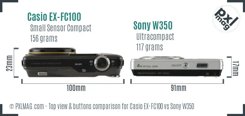 Casio EX-FC100 vs Sony W350 top view buttons comparison