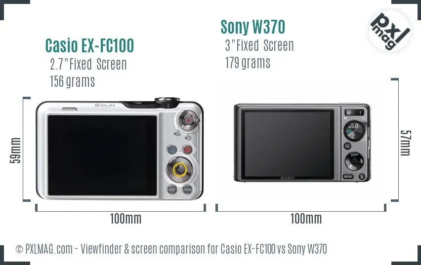 Casio EX-FC100 vs Sony W370 Screen and Viewfinder comparison