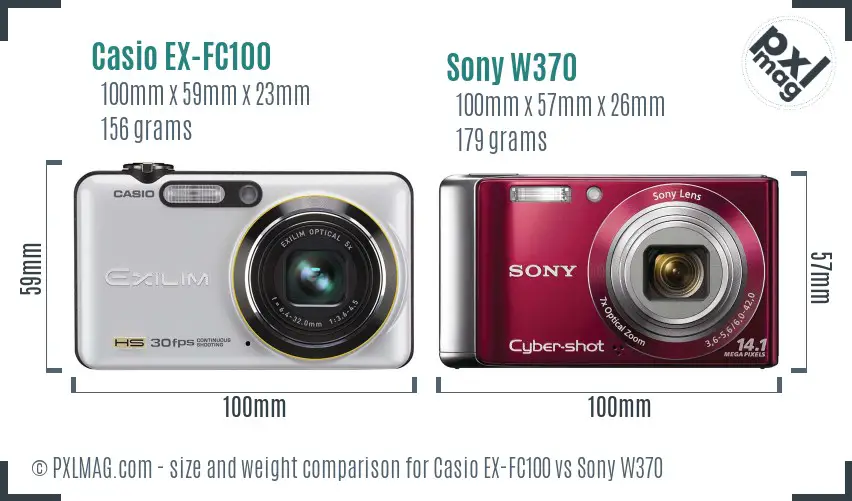 Casio EX-FC100 vs Sony W370 size comparison