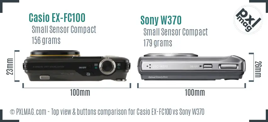 Casio EX-FC100 vs Sony W370 top view buttons comparison