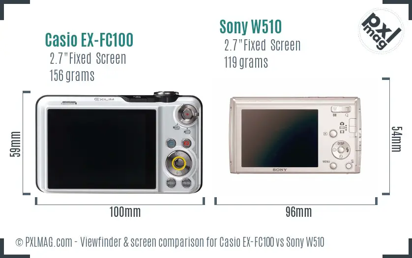 Casio EX-FC100 vs Sony W510 Screen and Viewfinder comparison Casio EX-FC100 vs Sony W510 Screen and Viewfinder comparison