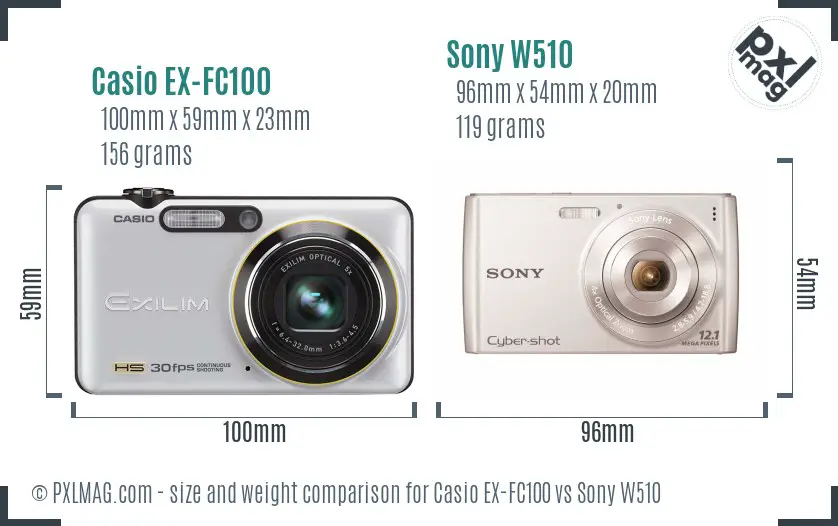 Casio EX-FC100 vs Sony W510 size comparison Casio EX-FC100 vs Sony W510 size comparison