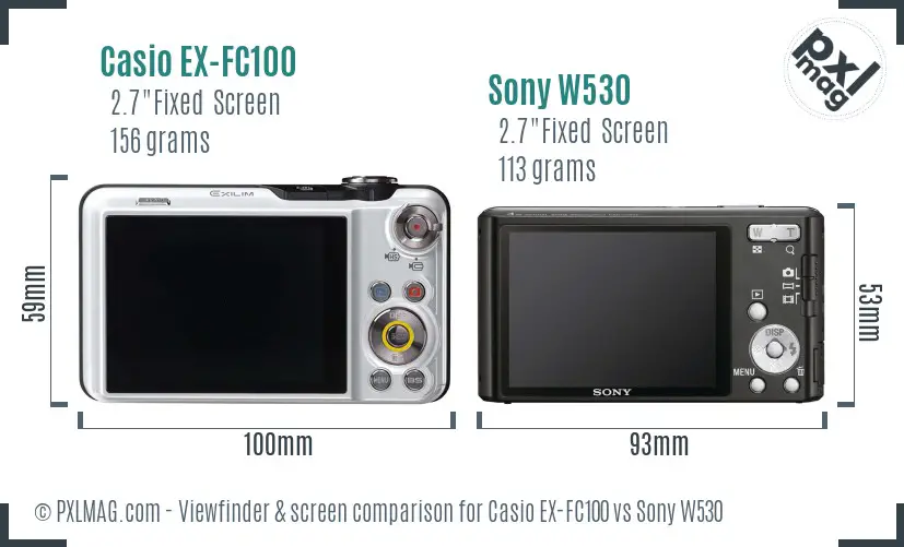 Casio EX-FC100 vs Sony W530 Screen and Viewfinder comparison