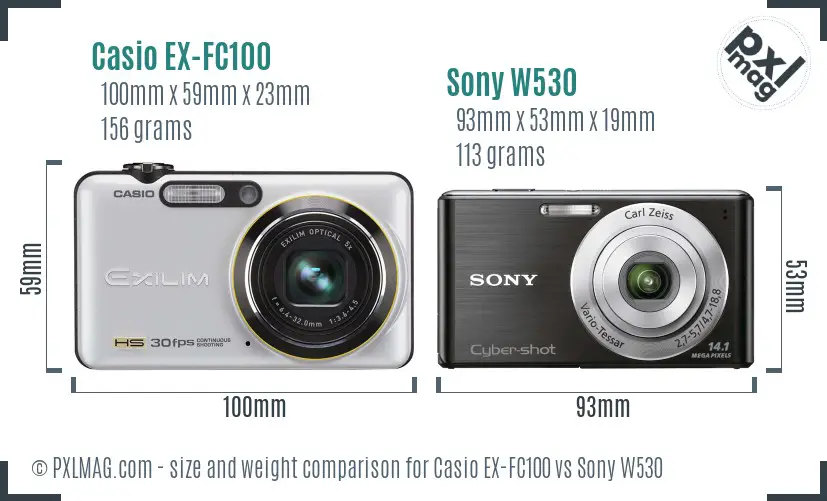 Casio EX-FC100 vs Sony W530 size comparison