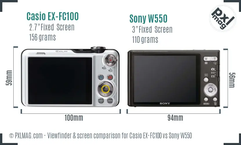 Casio EX-FC100 vs Sony W550 Screen and Viewfinder comparison
