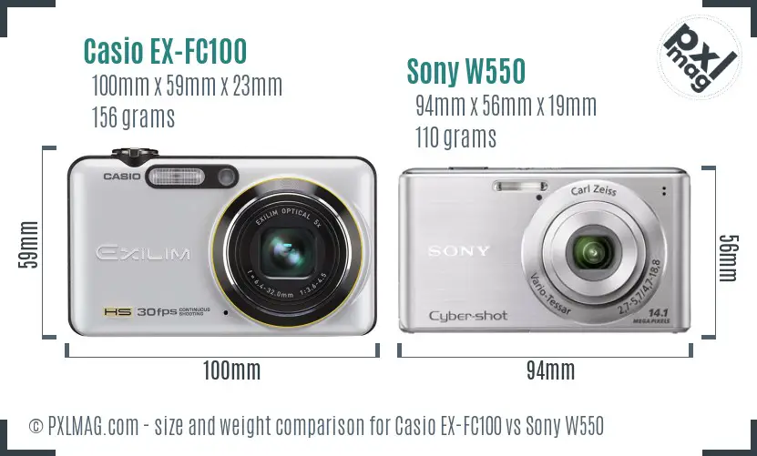 Casio EX-FC100 vs Sony W550 size comparison Casio EX-FC100 vs Sony W550 size comparison
