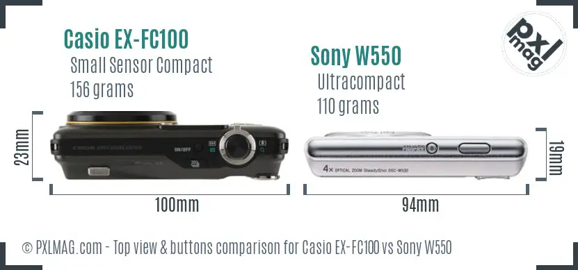 Casio EX-FC100 vs Sony W550 top view buttons comparison