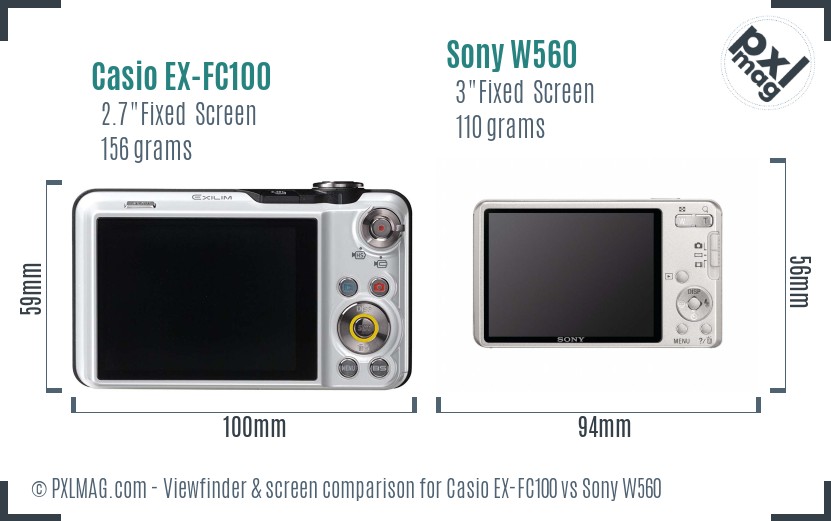 Casio EX-FC100 vs Sony W560 Screen and Viewfinder comparison