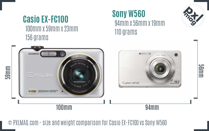 Casio EX-FC100 vs Sony W560 size comparison