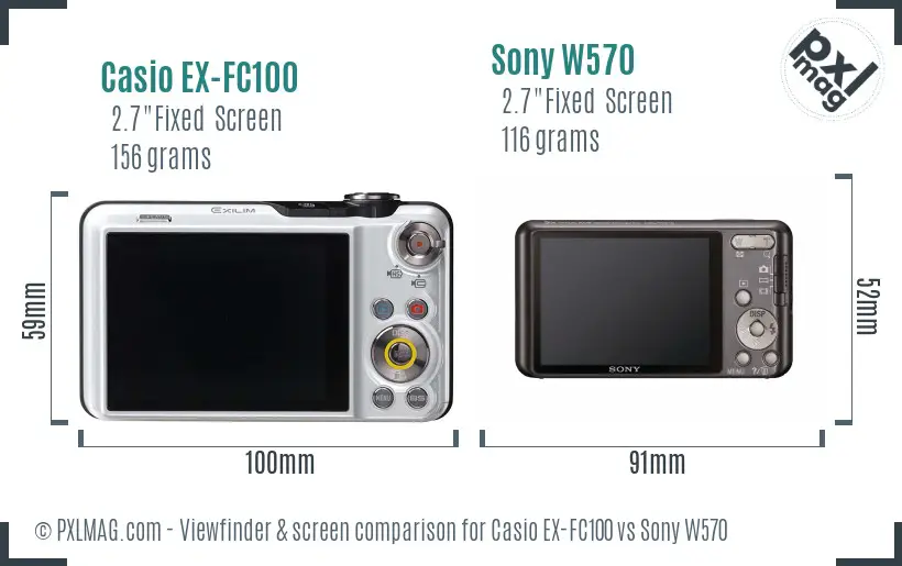 Casio EX-FC100 vs Sony W570 Screen and Viewfinder comparison