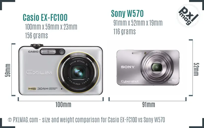 Casio EX-FC100 vs Sony W570 size comparison