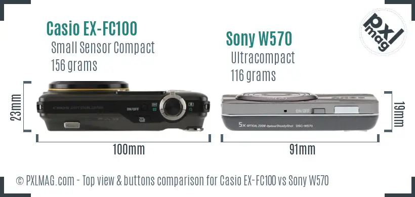 Casio EX-FC100 vs Sony W570 top view buttons comparison