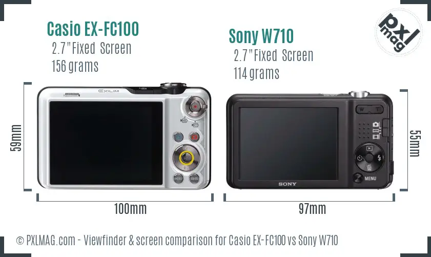 Casio EX-FC100 vs Sony W710 Screen and Viewfinder comparison