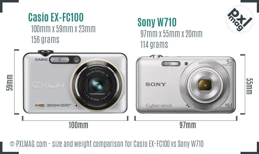 Casio EX-FC100 vs Sony W710 size comparison