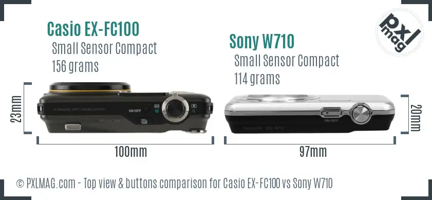 Casio EX-FC100 vs Sony W710 top view buttons comparison