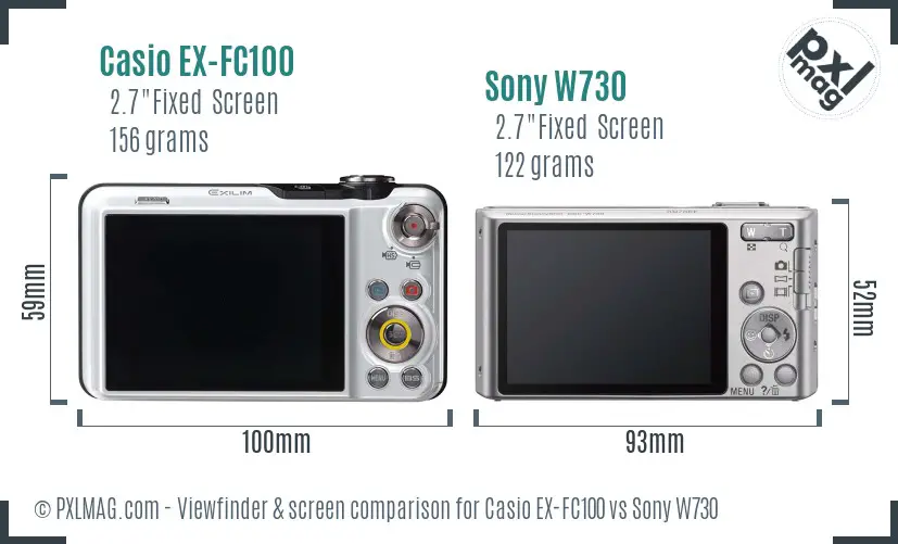 Casio EX-FC100 vs Sony W730 Screen and Viewfinder comparison