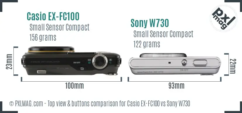 Casio EX-FC100 vs Sony W730 top view buttons comparison