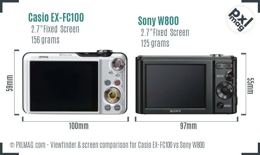 Casio EX-FC100 vs Sony W800 Screen and Viewfinder comparison