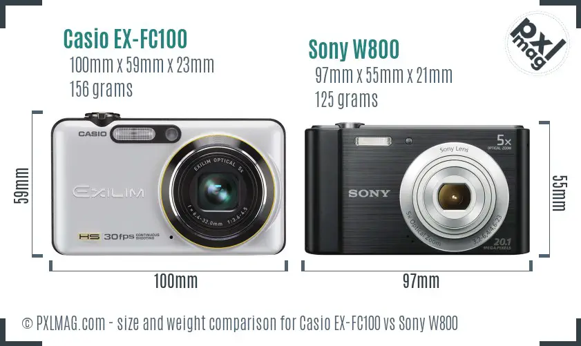 Casio EX-FC100 vs Sony W800 size comparison